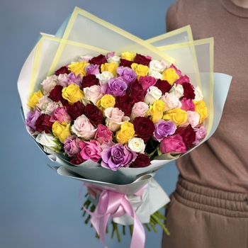 Букет из 51 розы Кения яркий микс