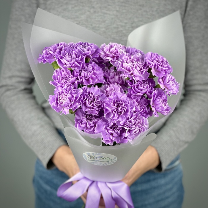 Букет из 25 сиреневых гвоздик
