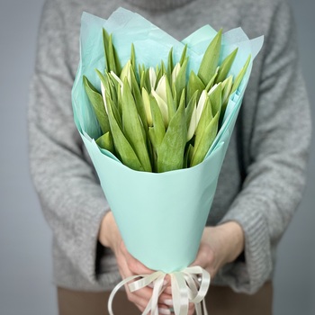 Букет из 15 белых тюльпанов