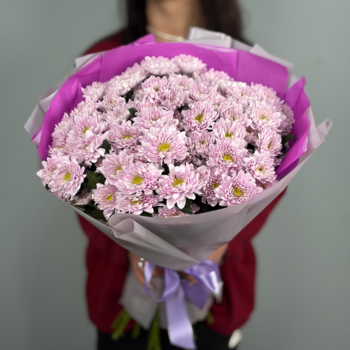 Букет из 15 сиреневых кустовых хризантем