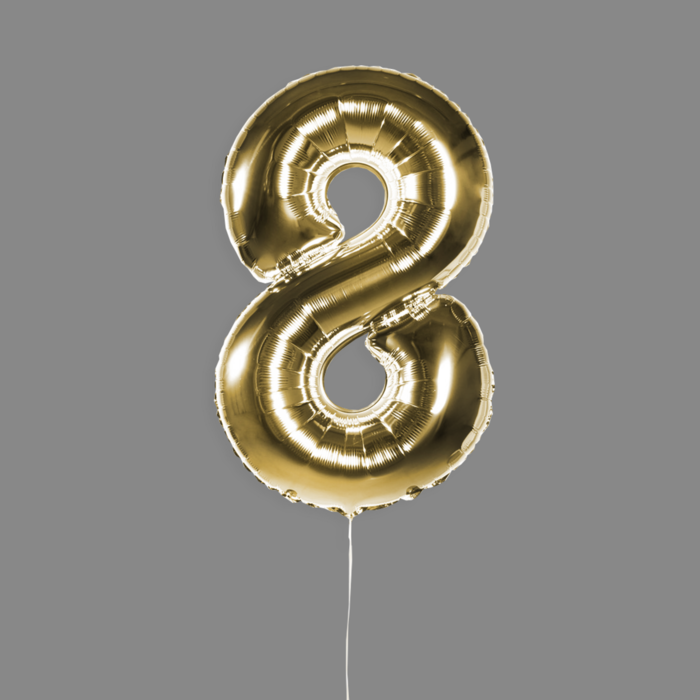 Шар фольгированный золото "8"