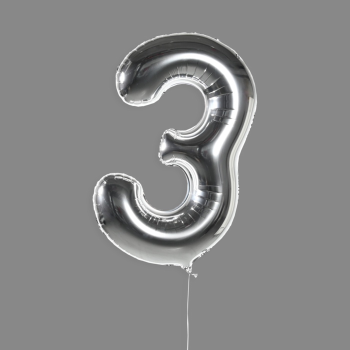 Шар фольгированный серебро "3"