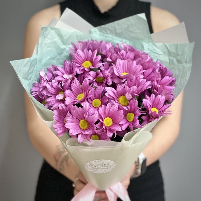 Букет из 1 сиреневых кустовых ромашковых хризантем