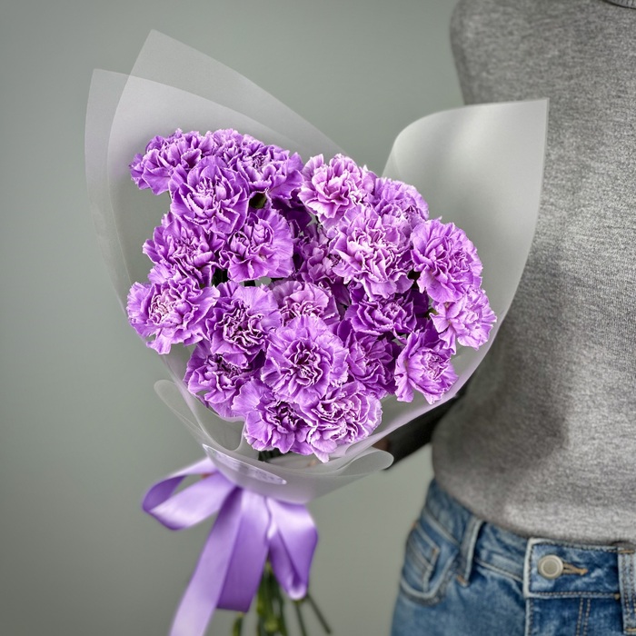 Букет из 25 сиреневых гвоздик