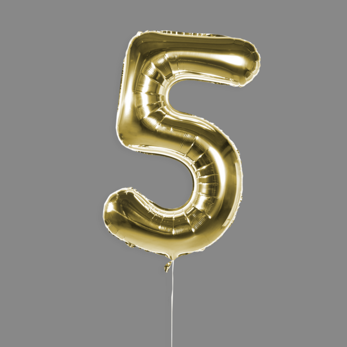 Шар фольгированный золото "5"
