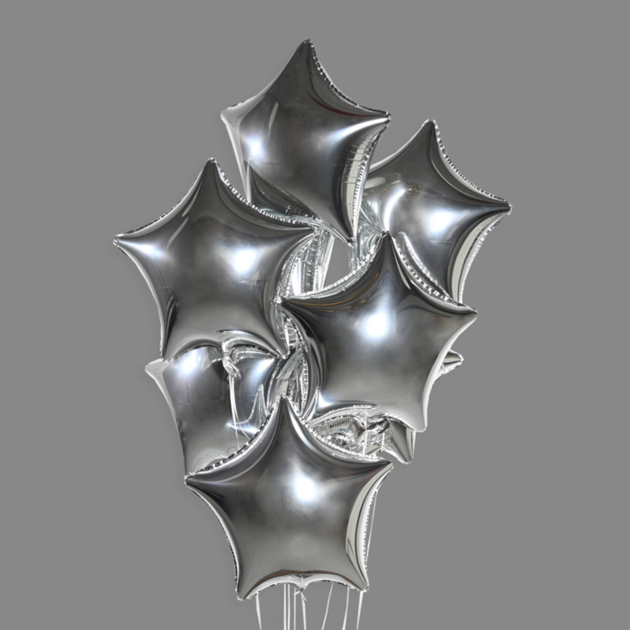 Шары фольгированные звезды серебро (9 шт)