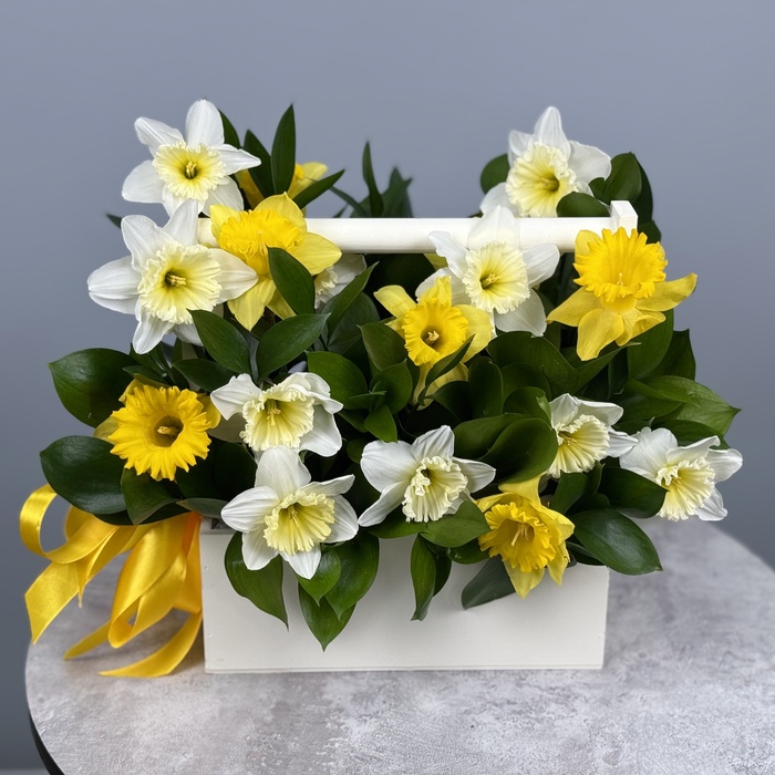 Цветы в ящике Полянка нарциссов