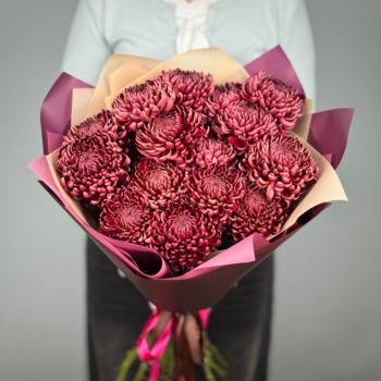 Букет из 15 хризантем Капучино