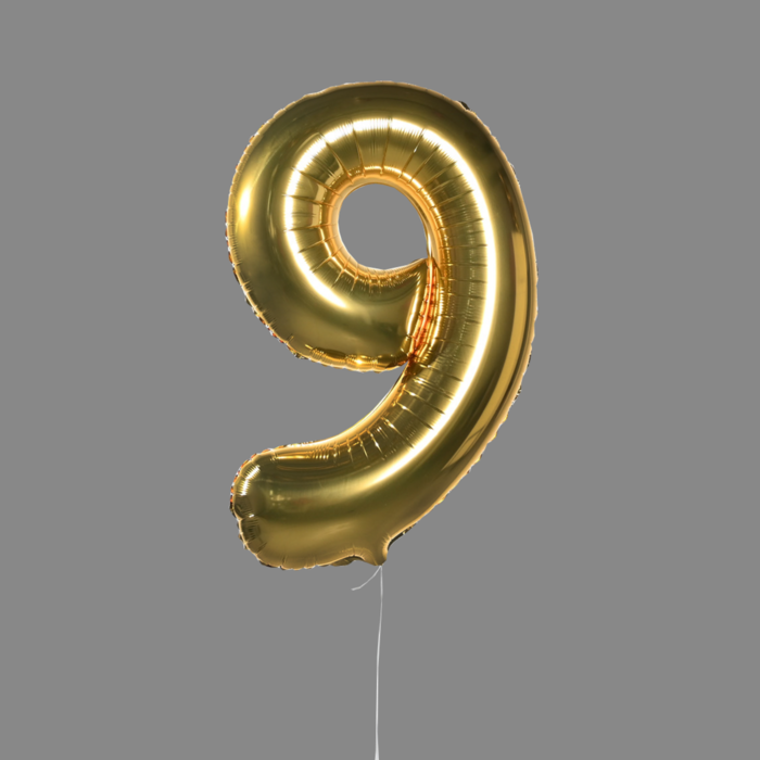 Шар фольгированный золото "9"